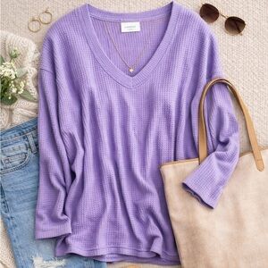 Andrée by Unit | Purple Waffle Knit Top | V-Neck | Long Sleeve | Size 3X